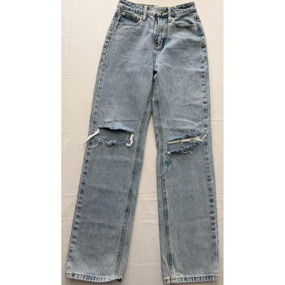 Princess Polly Straight Jeans Womens 2 Blue Wash High Rise Distressed 25x30